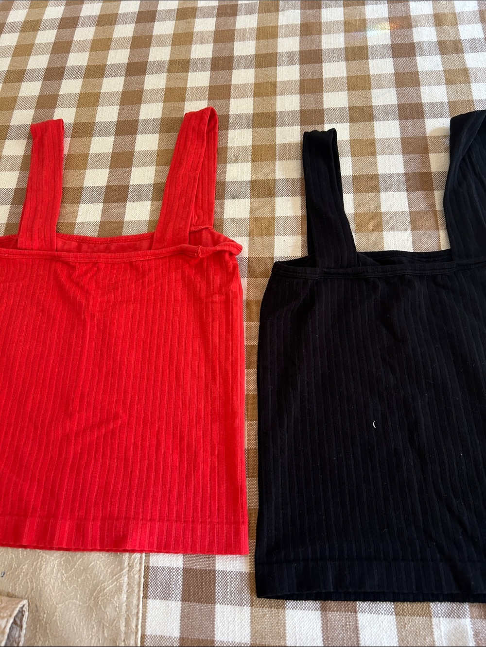 Ladies Ribbed Square Neck Tank Top - Red - Picture 4 of 4